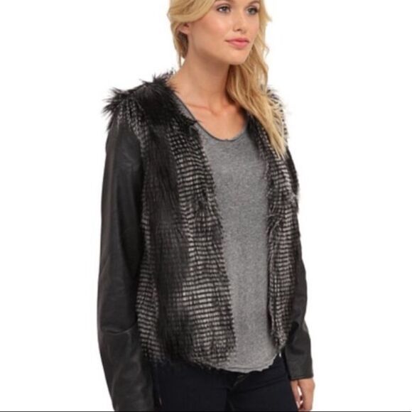 Volcom Black Fur Leather Jacket - Medium - Picture 3 of 8